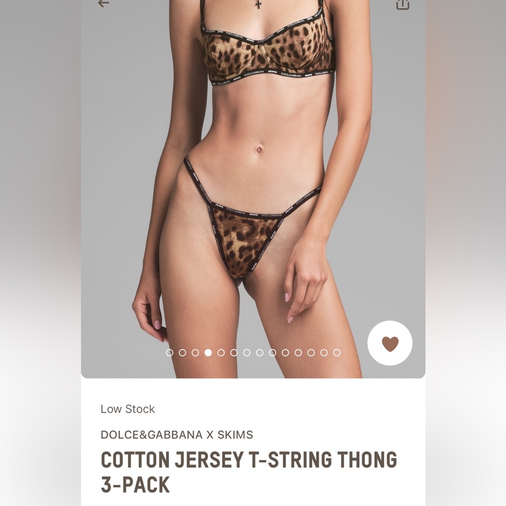 DOLCE&GABBANA X SKIMS COTTON JERSEY T-STRING THONG *leopard print ONLY*